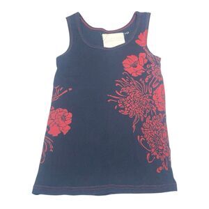 Old Navy Denim Navy and Red Floral Print Contrast Tank